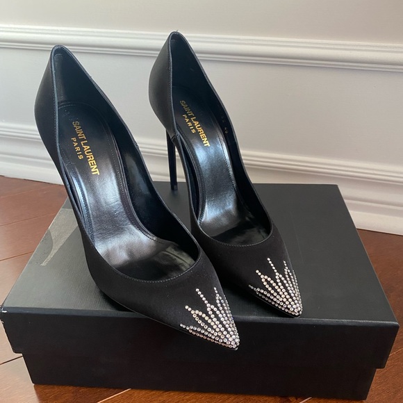 *SOLD* Gorgeous never worn Saint Laurent Black Heels with Crystal Toe. - Picture 6 of 13